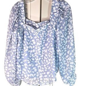 Blouse by Lucca Cottagecore Blue White  Long Sleeve Pearl Buttons Size Large